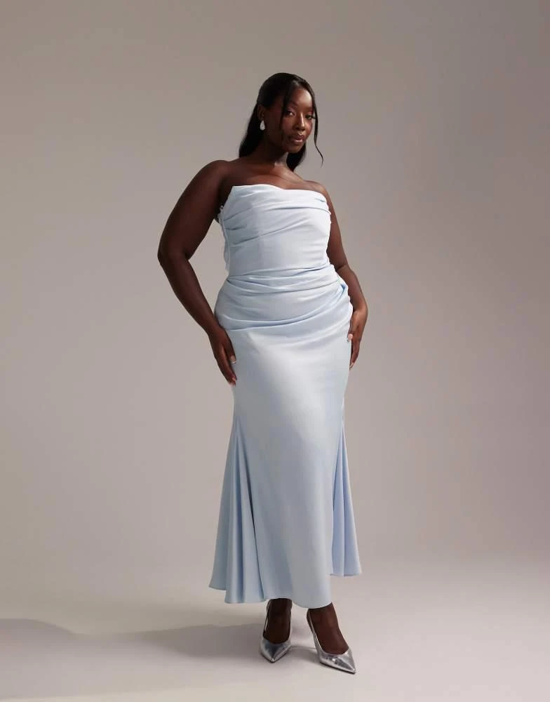 princess polly baby blue dress Rent Asos Design Ruched Bandeau Washed Satin Maxi Dress With Tie Detail In  Green main image 1