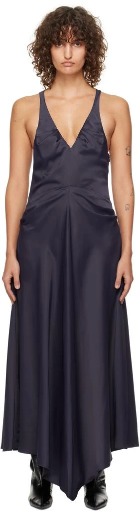 Victoria Beckham Navy Gathered Racer Back Midi Dress 1