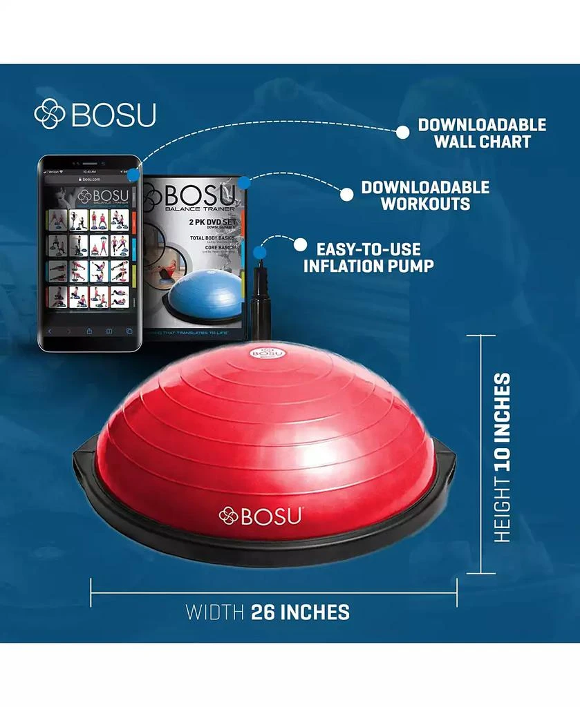 Bosu 72 10850 Home Gym Equipment The Original Balance Trainer for Physical Exercise, Rehab, Large Balance Ball 65 Centimeter Diameter, Red and Black 2