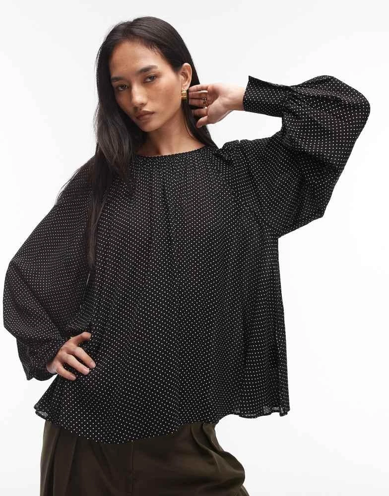 Other Stories
Other Stories chiffon volumen blouse top in black with white polka dots
