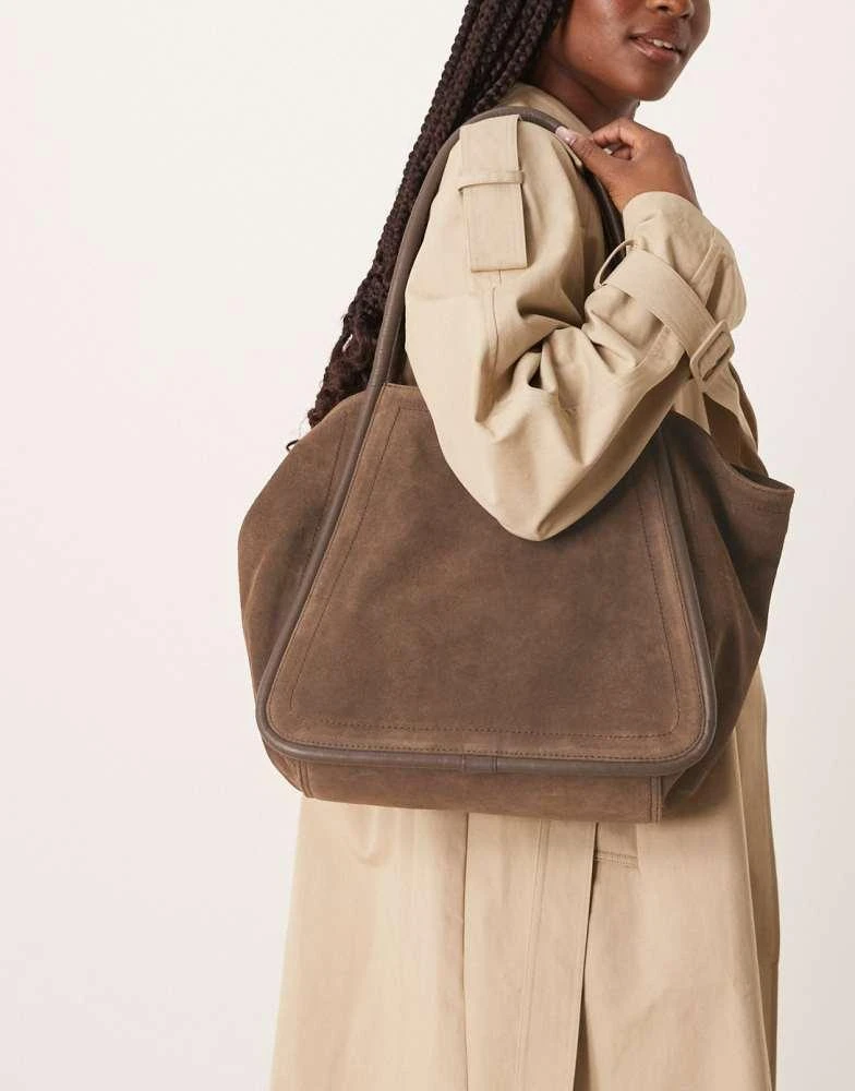 ASOS ASOS DESIGN suede winged tubular tote bag in brown 4