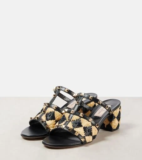 Valentino Rockstud 60 raffia-effect mules 4