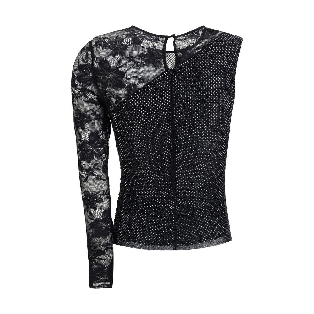 Self Portrait Self-Portrait One-shoulder lace and rhinestone Top