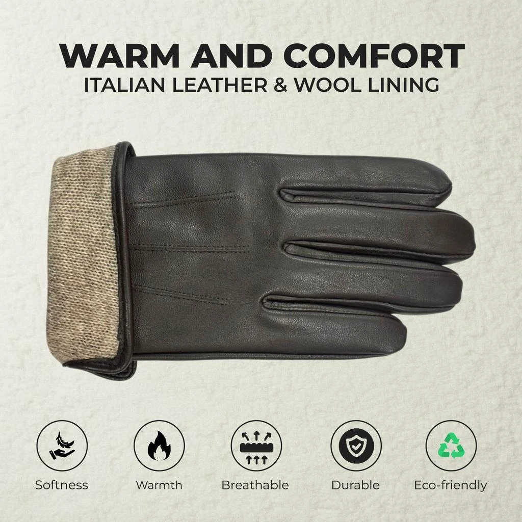 Infinity Leather Men’s Brown Italian Leather Warm Wool Lining Winter Riding Driving Casual Gloves 3