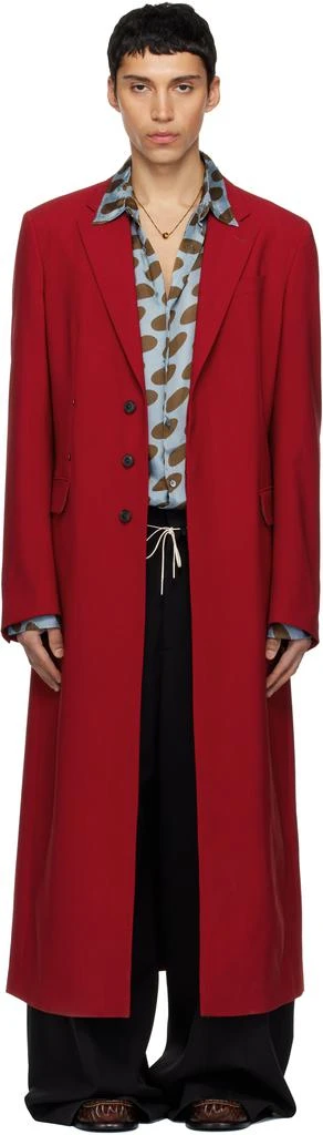 Dries Van Noten Red Wool Long Coat