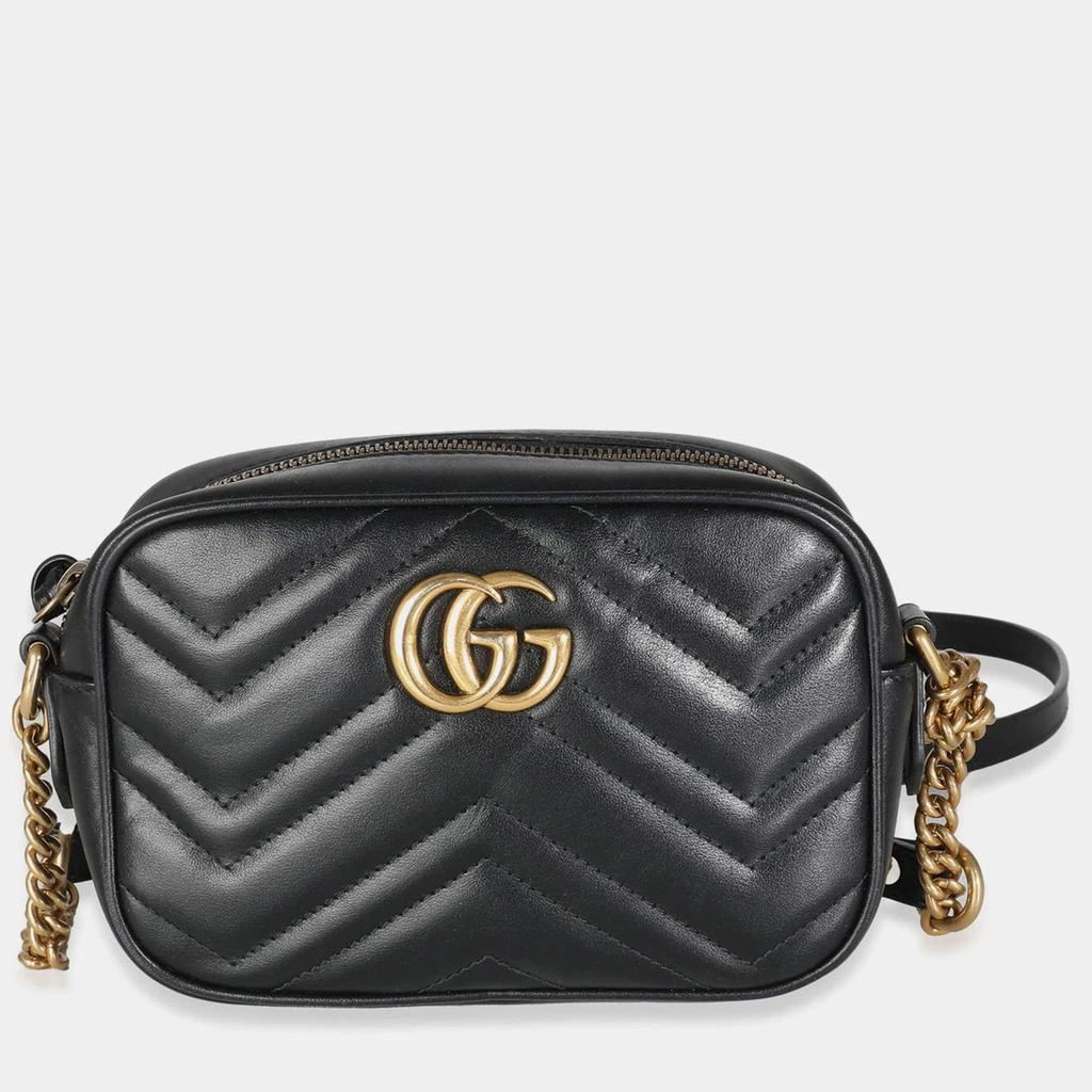 Gucci Gucci Black Leather Mini GG Marmont Camera Shoulder Bag 1