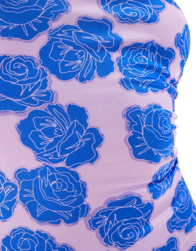 ASOS ASOS DESIGN sleek bandeau swimsuit in bold floral 3