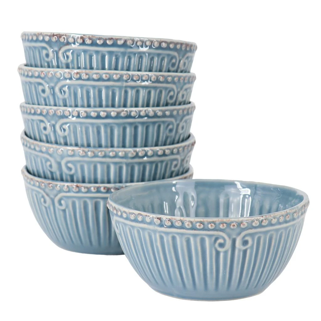 Modern Southern Home Capri 6 Piece 6 Inch Stoneware Embossed Cereal Bowl Set in Blue
