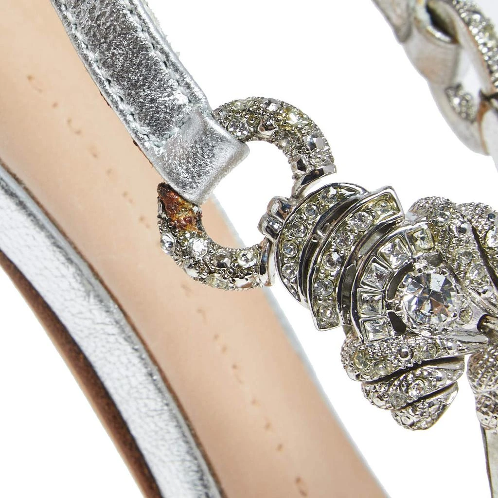 Giuseppe Zanotti Giuseppe Zanotti Metallic Silver Leather Crystal Embellished Open Toe Sandals Size 37.5 12