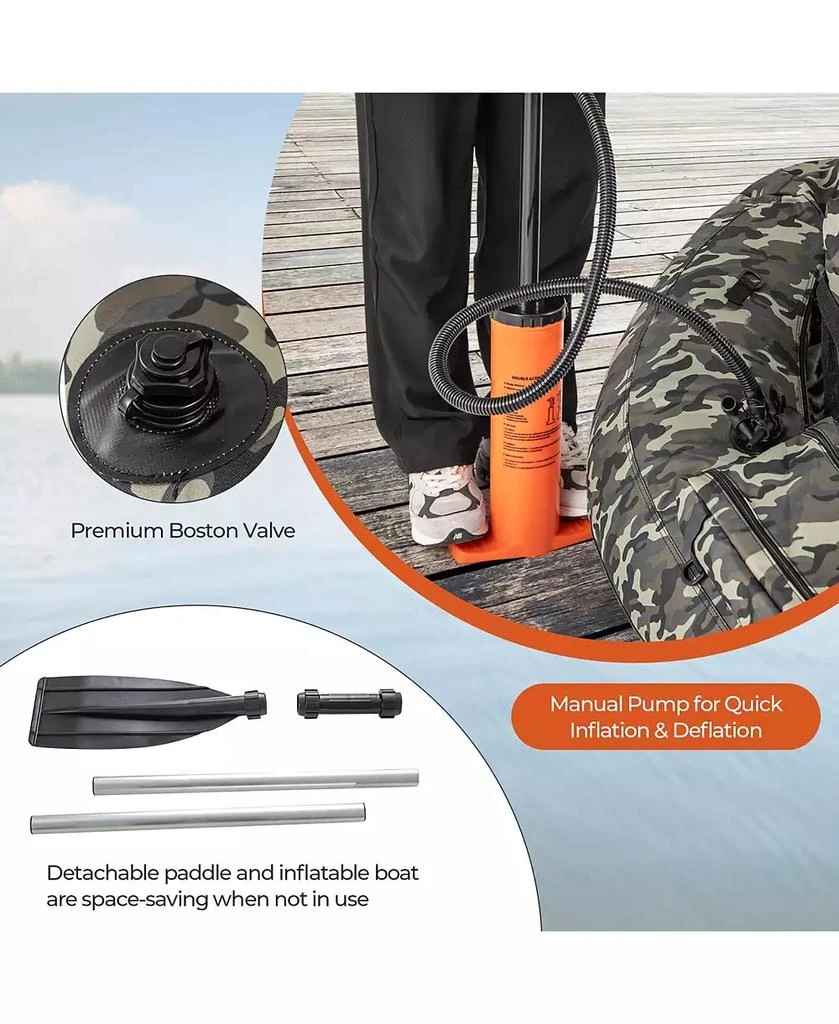 Gymax Inflatable Float Tube w/ Fish Ruler Rod Holder Storage Pockets Flippers Paddle 9