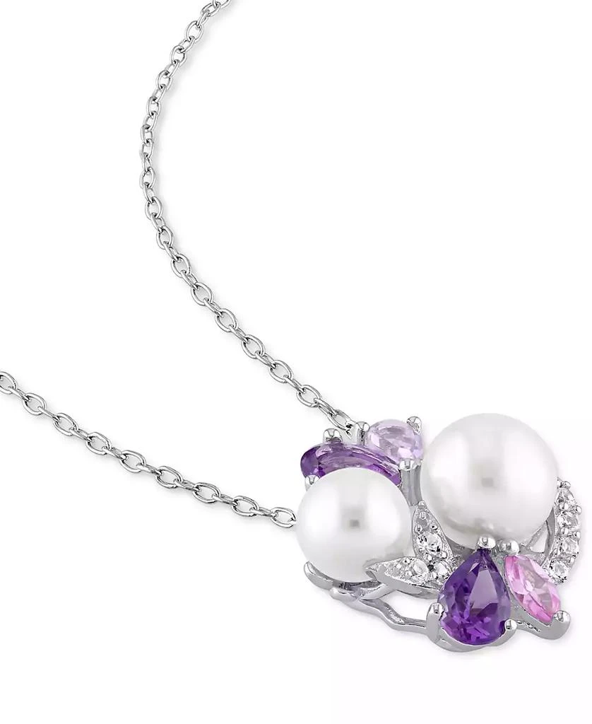 Macy's Cultured Freshwater Pearl (6-1/2 & 7-1/2mm) & Multi-Gemstone (1-3/8 ct. t.w.) Cluster 18" Pendant Necklace in Sterling Silver 3