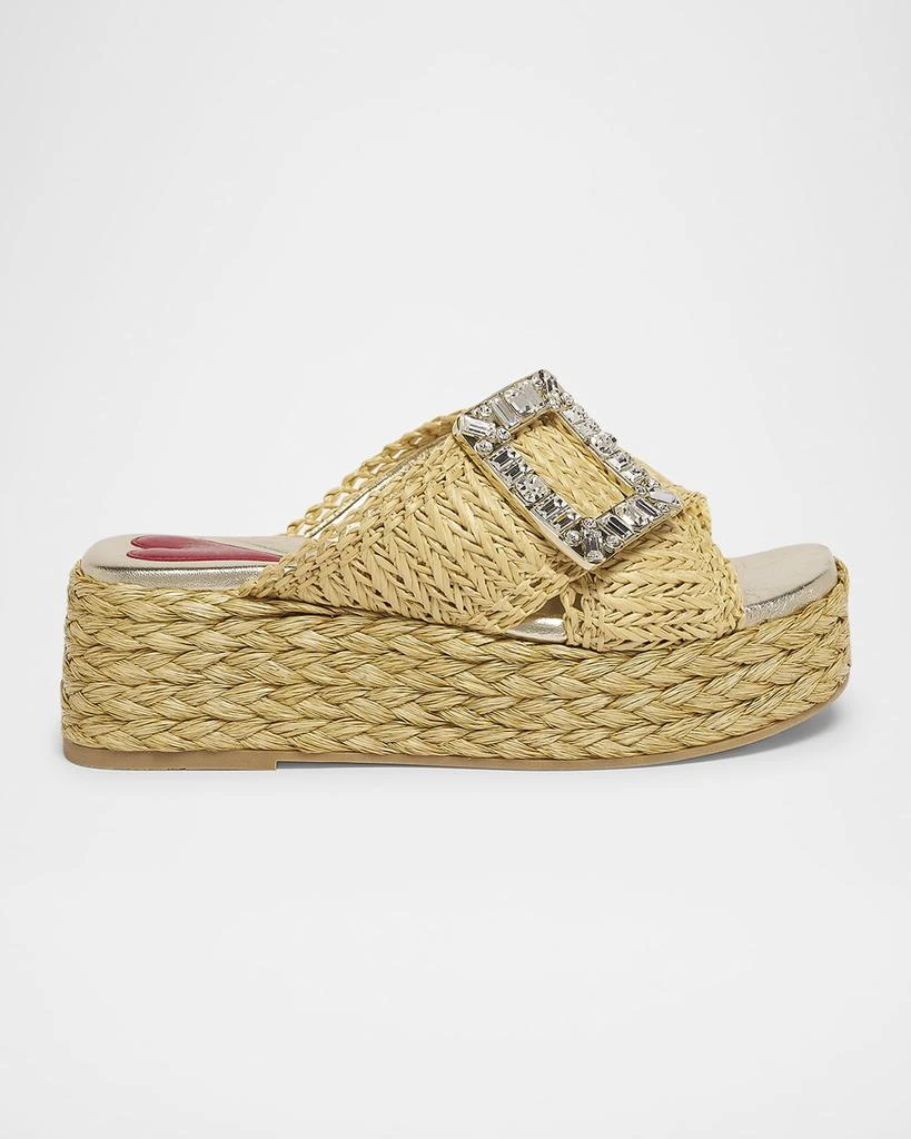 Roger Vivier Strass-Buckle Raffia Platform Sandals 1
