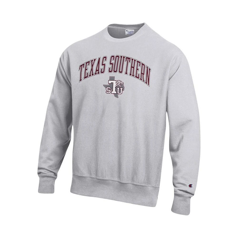 Champion Men's Heathered Gray Texas Southern Tigers Arch Over Logo Reverse Weave Pullover Sweatshirt 3