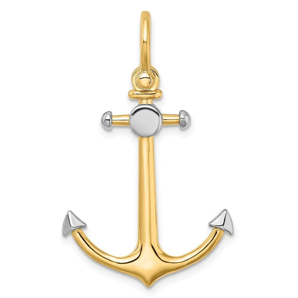 Diamond2Deal 14k Yellow Gold Rhodium 3-D Anchor Shackle Bail Charm 4
