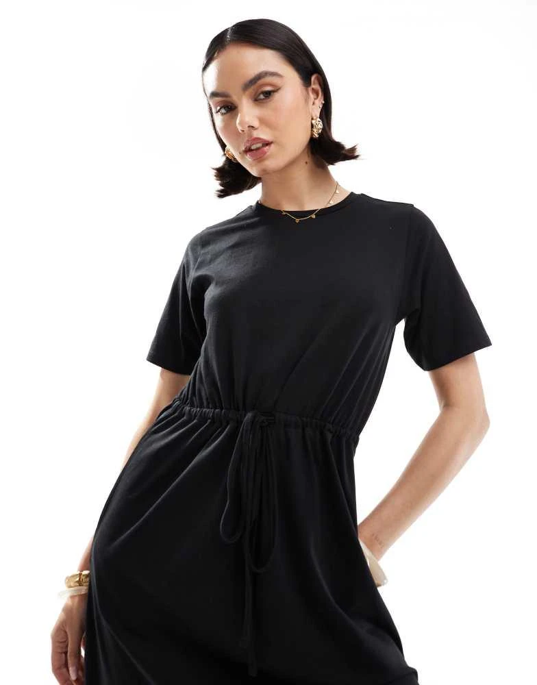 black short sleeve smock dress Black boohoo Rib Cotton Poplin Short Sleeve Smock Dress