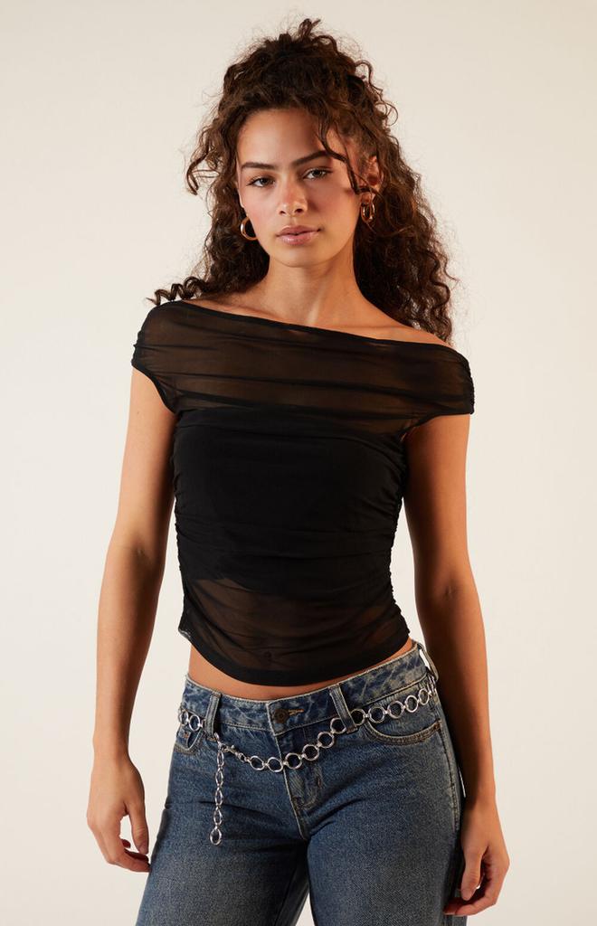 KENDALL & KYLIE Mesh Off-The-Shoulder Top
