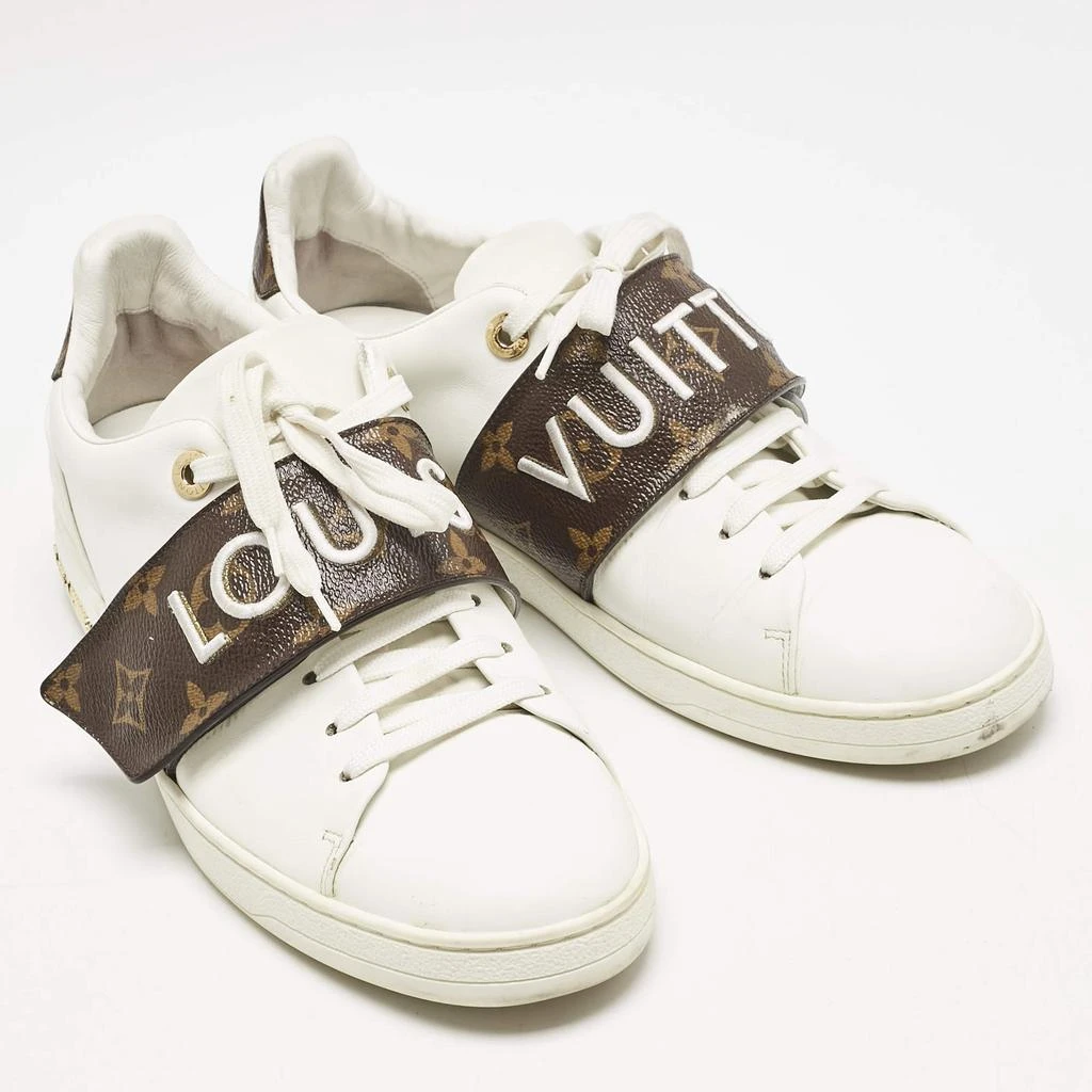 Louis Vuitton Louis Vuitton White/Brown Leather and Monogram Canvas Logo Strap Frontrow Sneakers Size 40 4