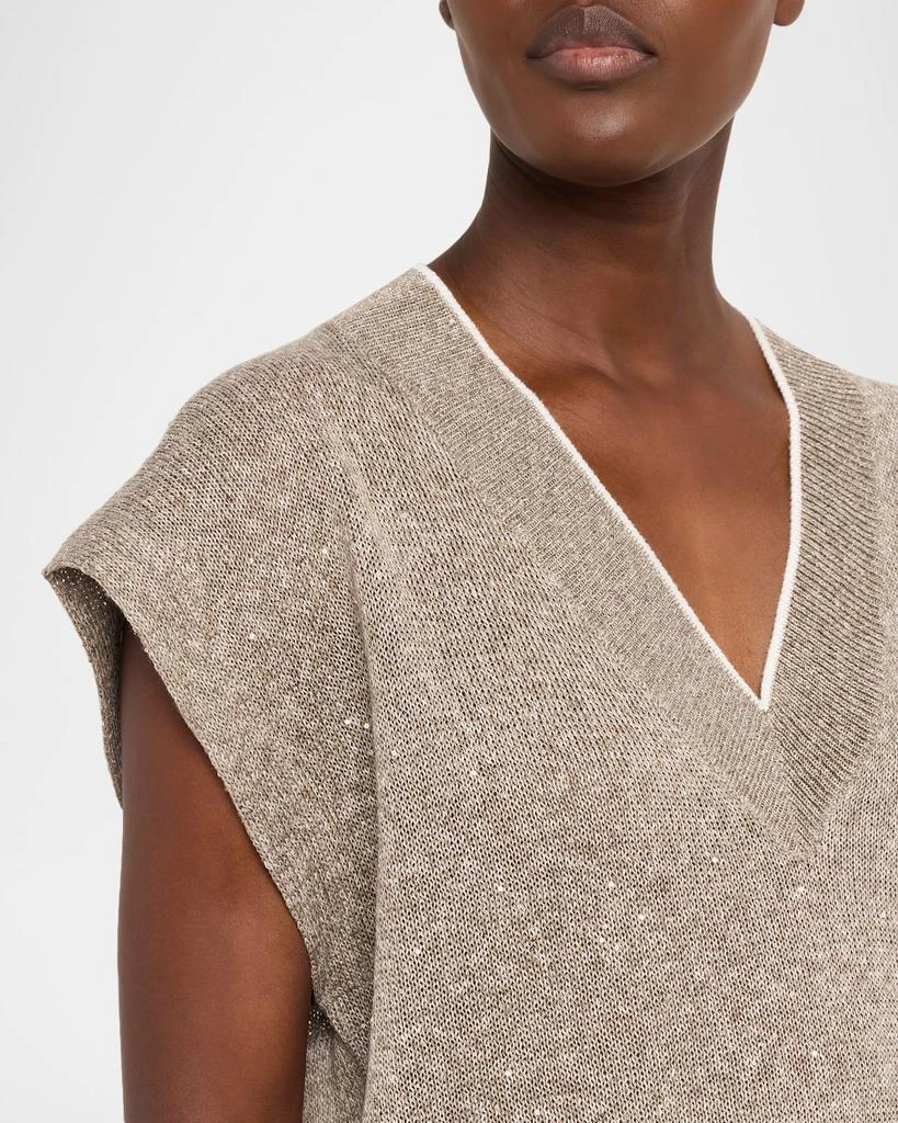 Brunello Cucinelli Paillette Linen-Cotton Knit Vest 5