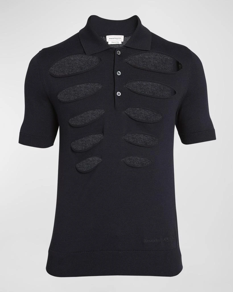 Alexander McQueen Men's Slit Cotton Polo Shirt 1