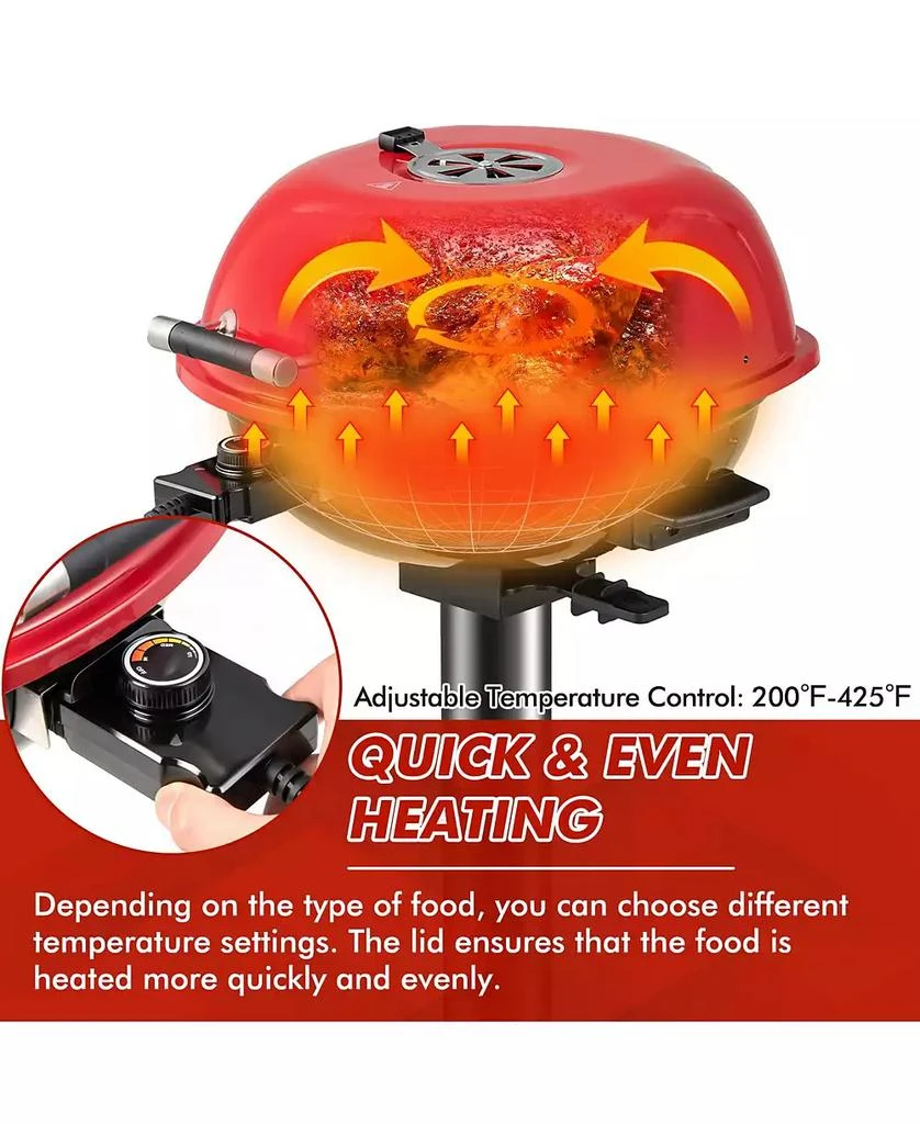 Ecooso 1600W Electric BBQ Grill with Removable Non-Stick Warming Rack-Red 4