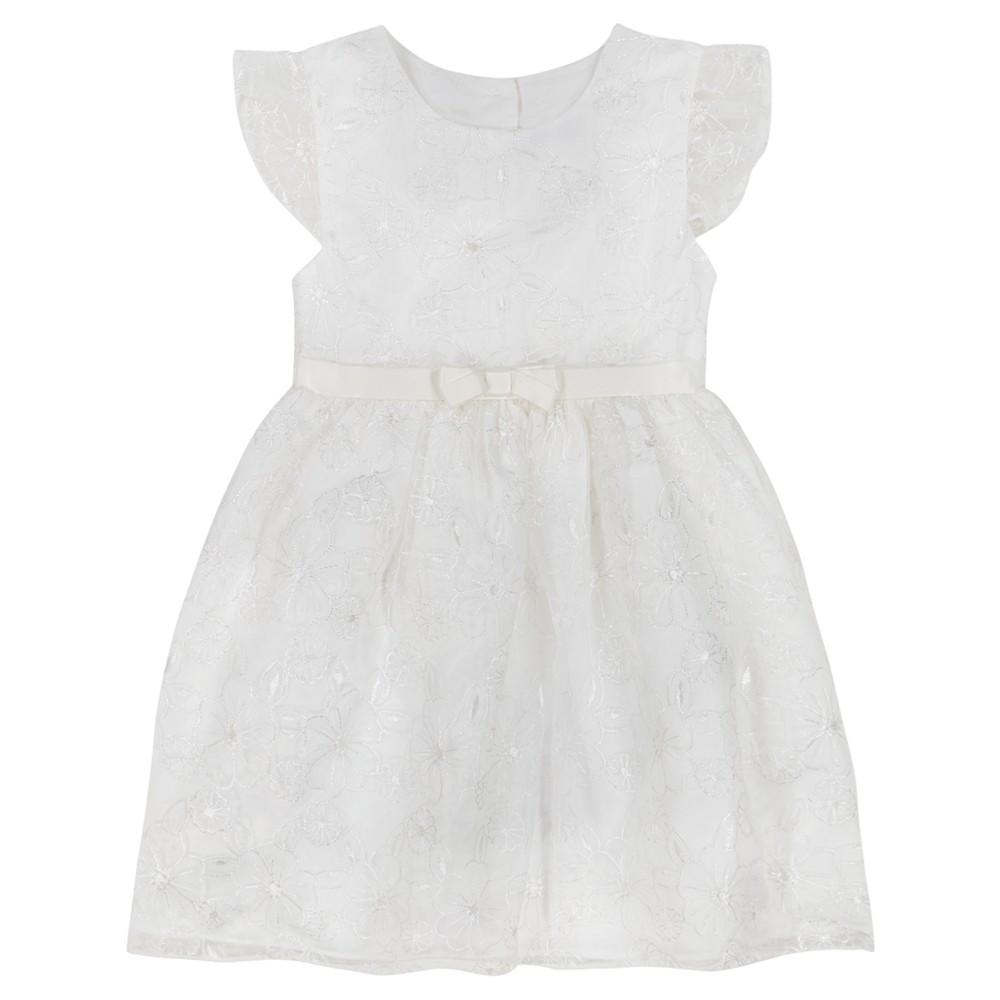 Blueberi Boulevard Baby Girls White Embroidered Flutter Sleeve Fit-and-Flare Dress