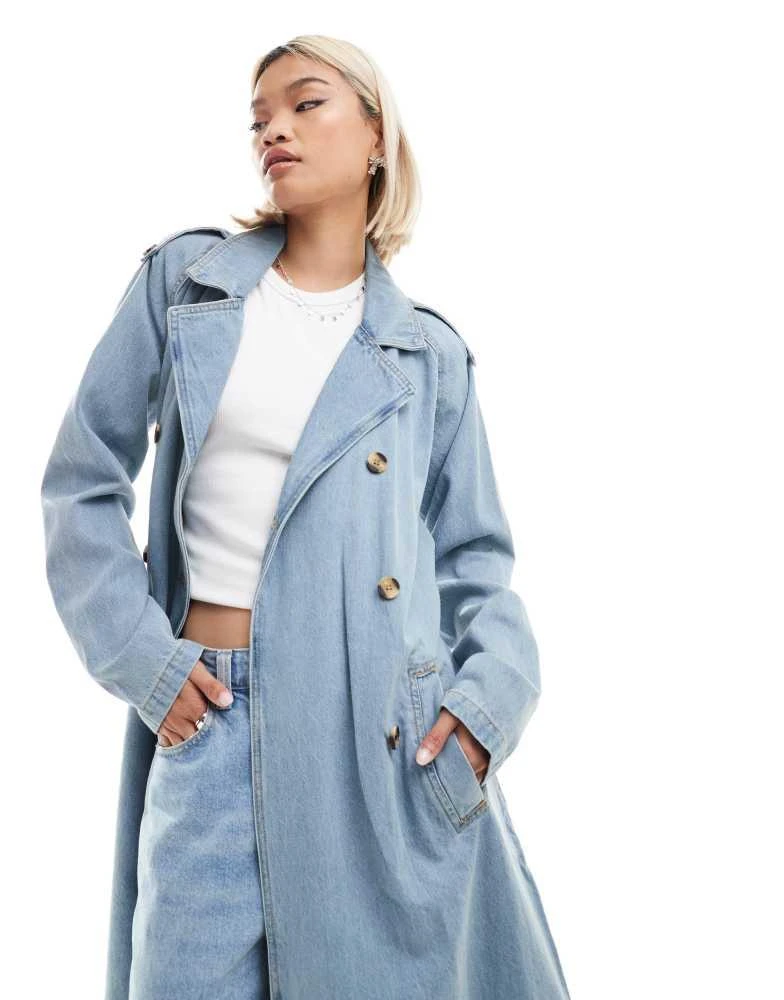 Brave Soul Brave Soul denim trench coat in blue bleach wash 1