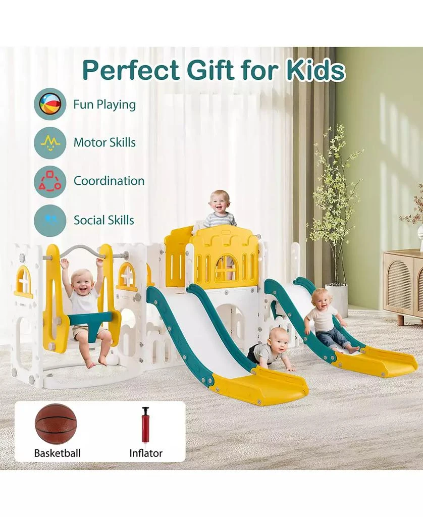 SUGIFT 10-in-1 Toddler Slide and Swing Set with Double Slides and Tunnel 7