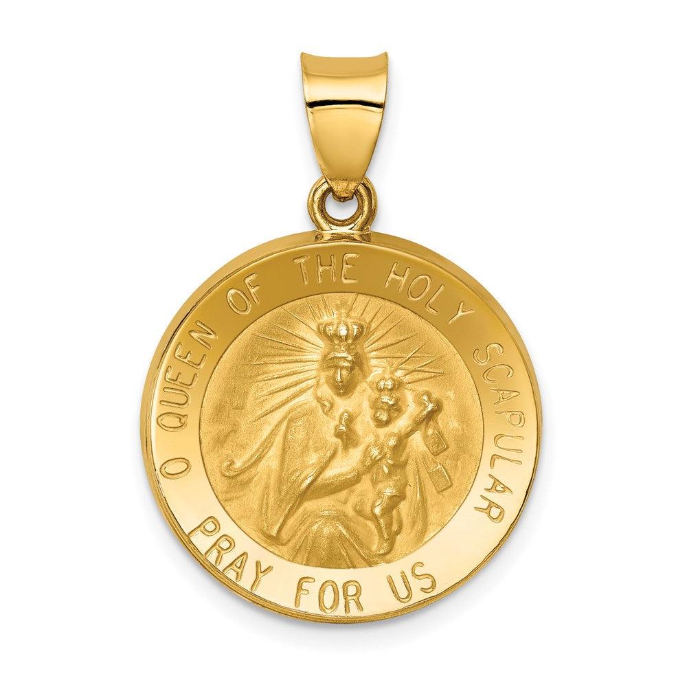 Diamond2Deal 14k Yellow Gold Queen Of The Holy Scapular Reversible Medal Hollow Pendant