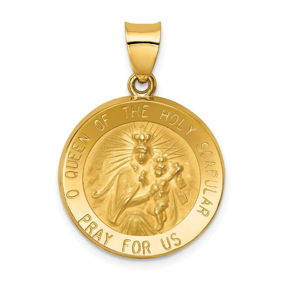 Diamond2Deal 14k Yellow Gold Queen Of The Holy Scapular Reversible Medal Hollow Pendant 1