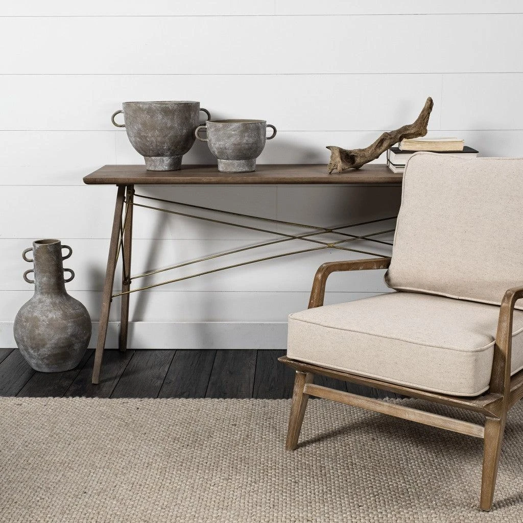 Hivvago Rustic Whitewash Brown Double Handle Ceramic Vase 5