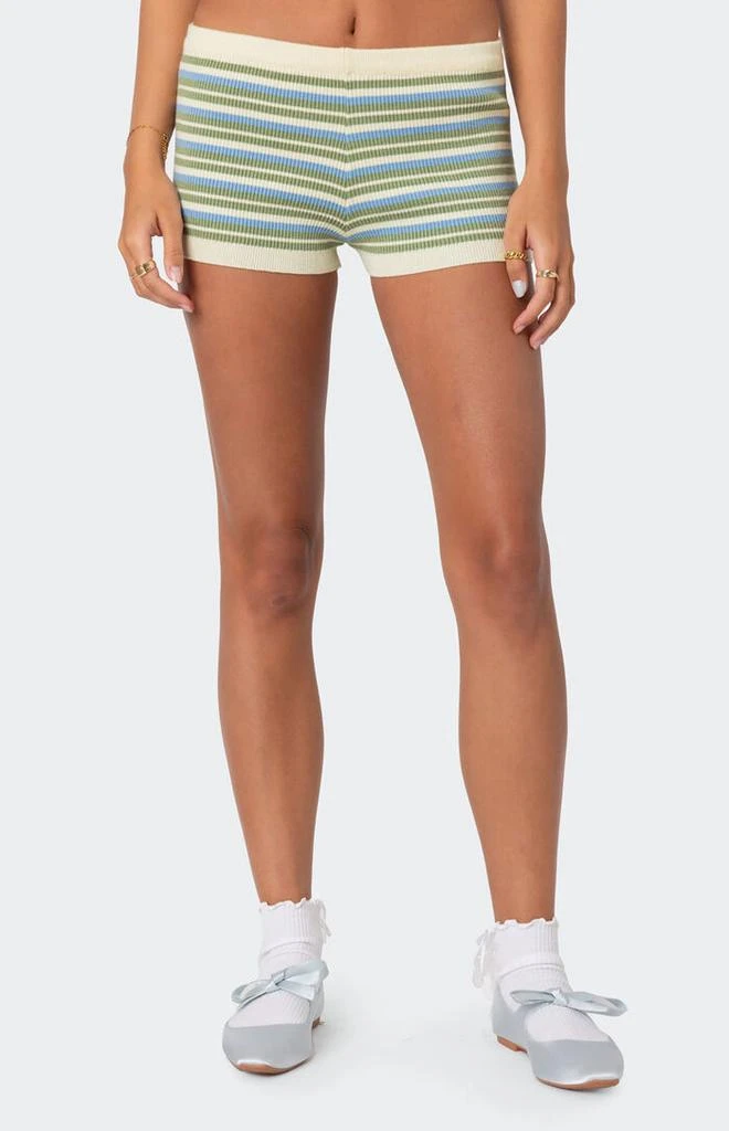Edikted Scalloped & Striped Knit Shorts 3