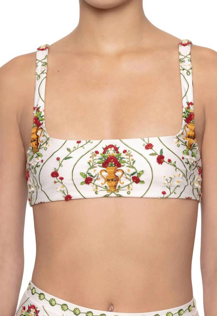 Agua by Agua Bendita Havana Remedios Hand Embroidered Bikini Top In Off White-Red-Green