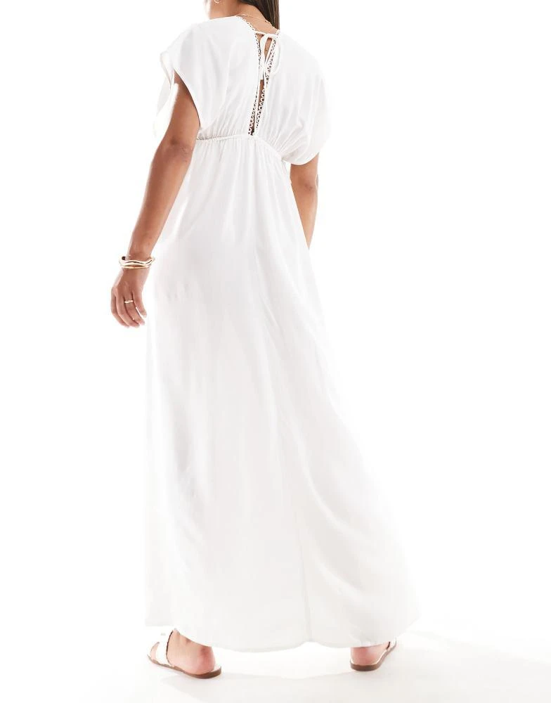 ASOS ASOS DESIGN Faye flutter sleeve maxi beach dress with channelled tie waist in white 2