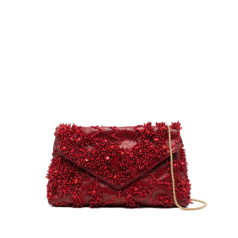 Dries Van Noten Embellished Mattelasse エンベロープバッグ Dries Van Noten Red Small Embellished Mattelasse Envelope