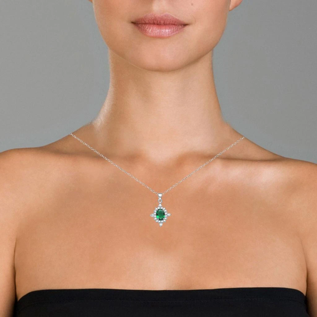 Genevive Gv C.z. Ss Rhodium Plated Diamond Shape Emerald Pendant 2