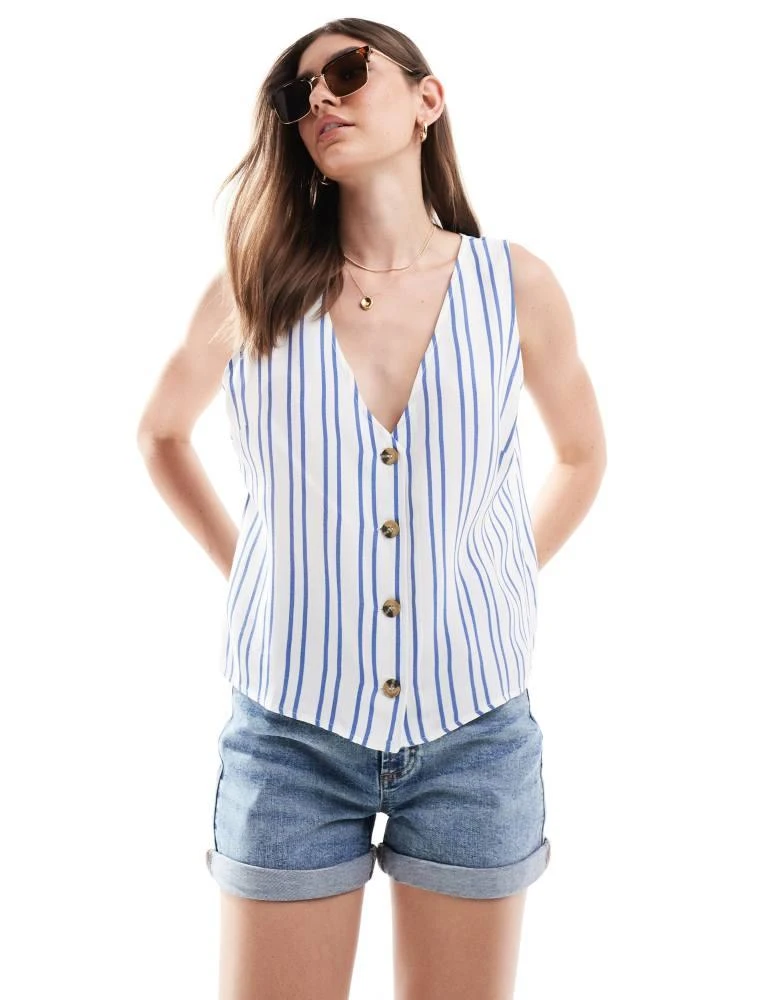 ASOS ASOS DESIGN linen look waistcoat in blue & white stripe 1