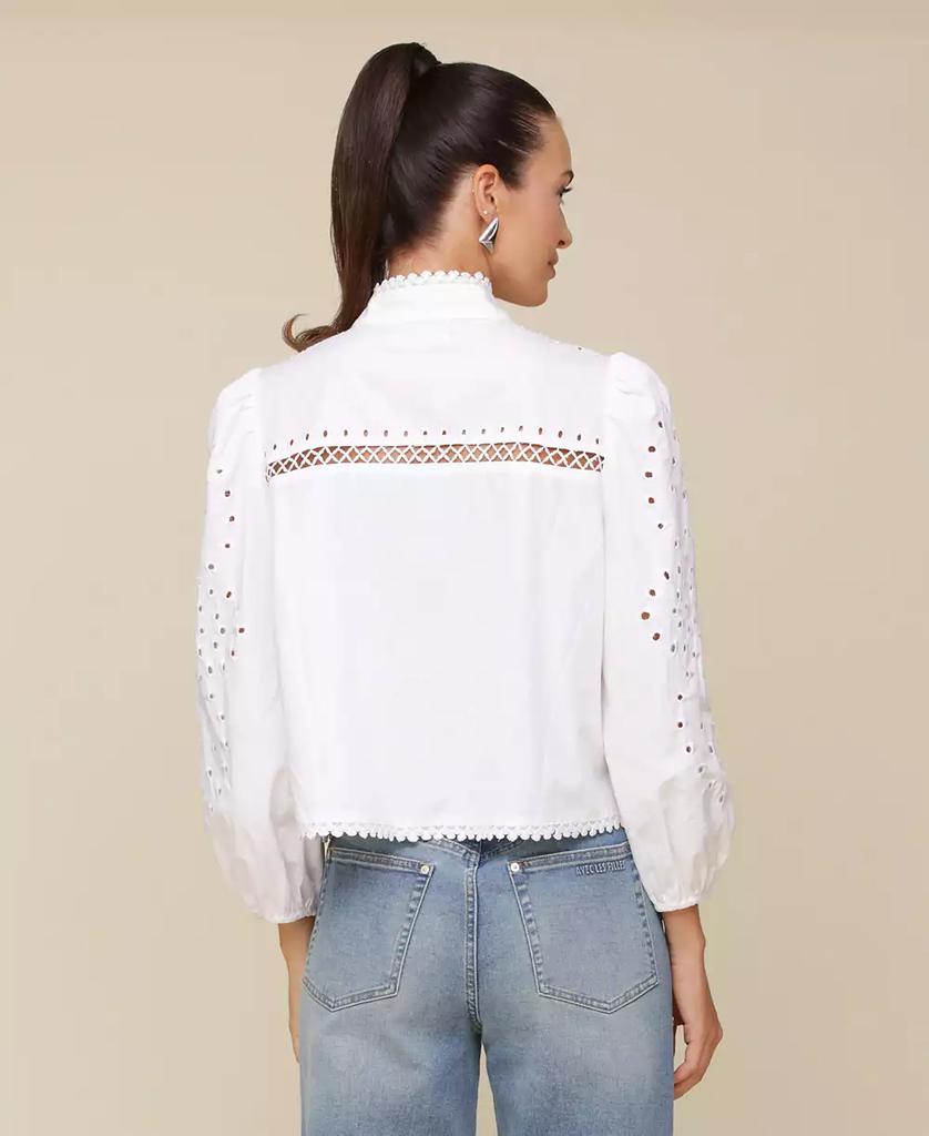 Avec Les Filles Women's Button-Front Long-Sleeve Eyelet Top