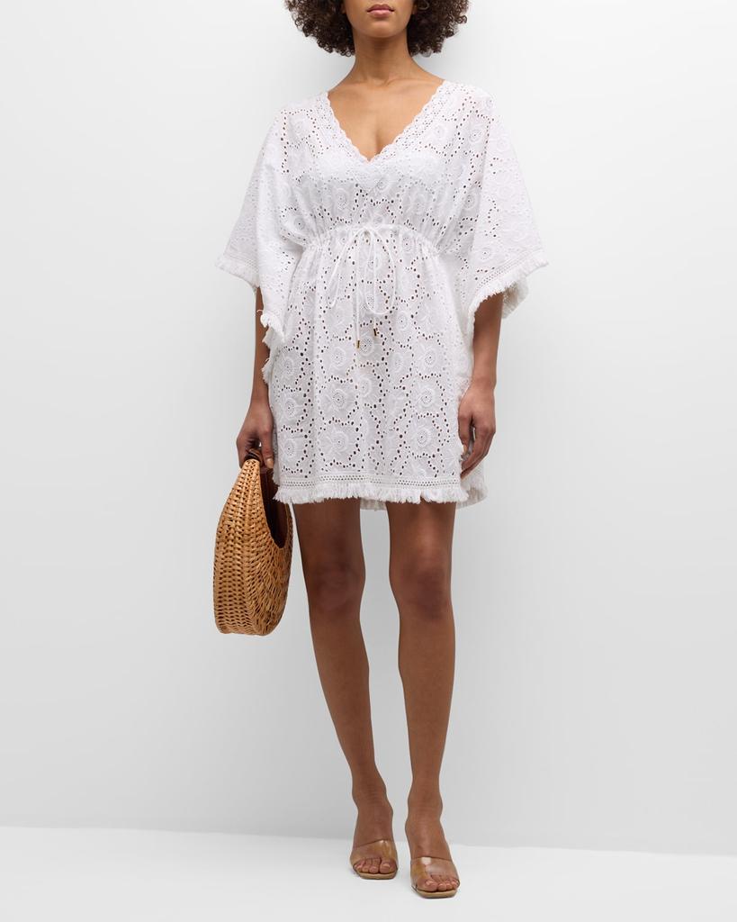 Melissa Odabash Ivy Lace Crochet Fringe-Trim Mini Dress