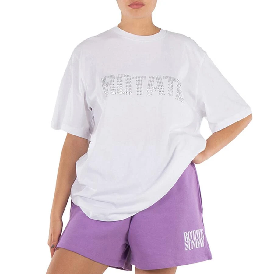 ROTATE Birger Christensen Rhinestone Logo Aster Cotton T-Shirt 1