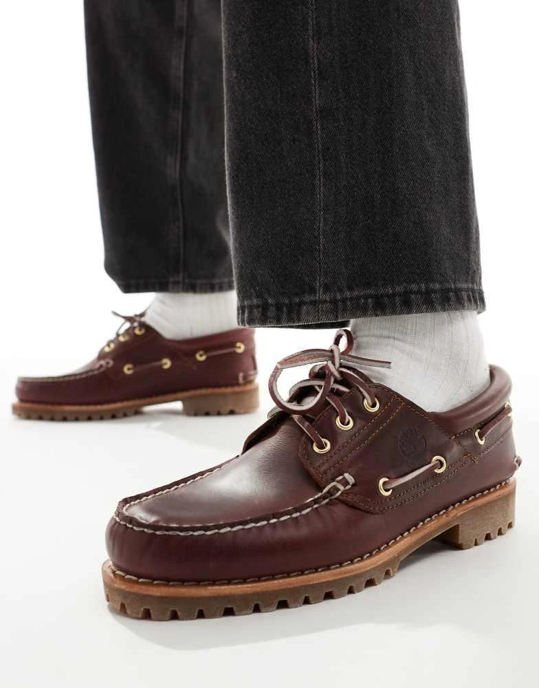 Timberland Timberland authentics 3 eye classic boat shoes in burgundy full grain leather 4