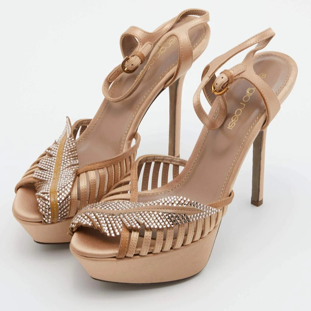 Sergio Rossi Sergio Rossi Light Brown Satin Crystal Embellished Ankle Strap Sandals Size 35.5 2