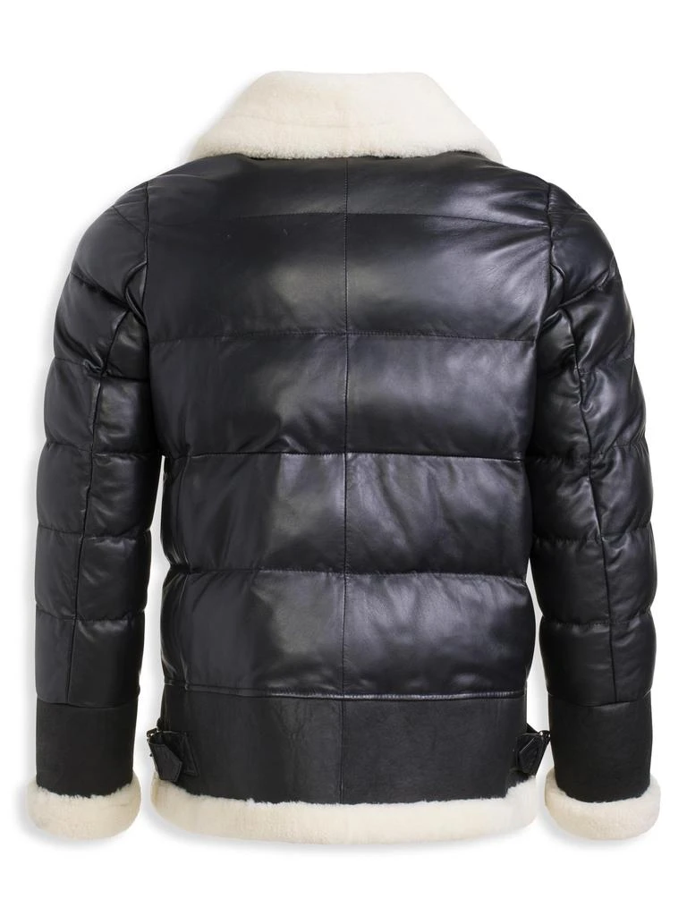 WOLFIE FURS Shearling Trim Leather Down Puffer Jacket 2