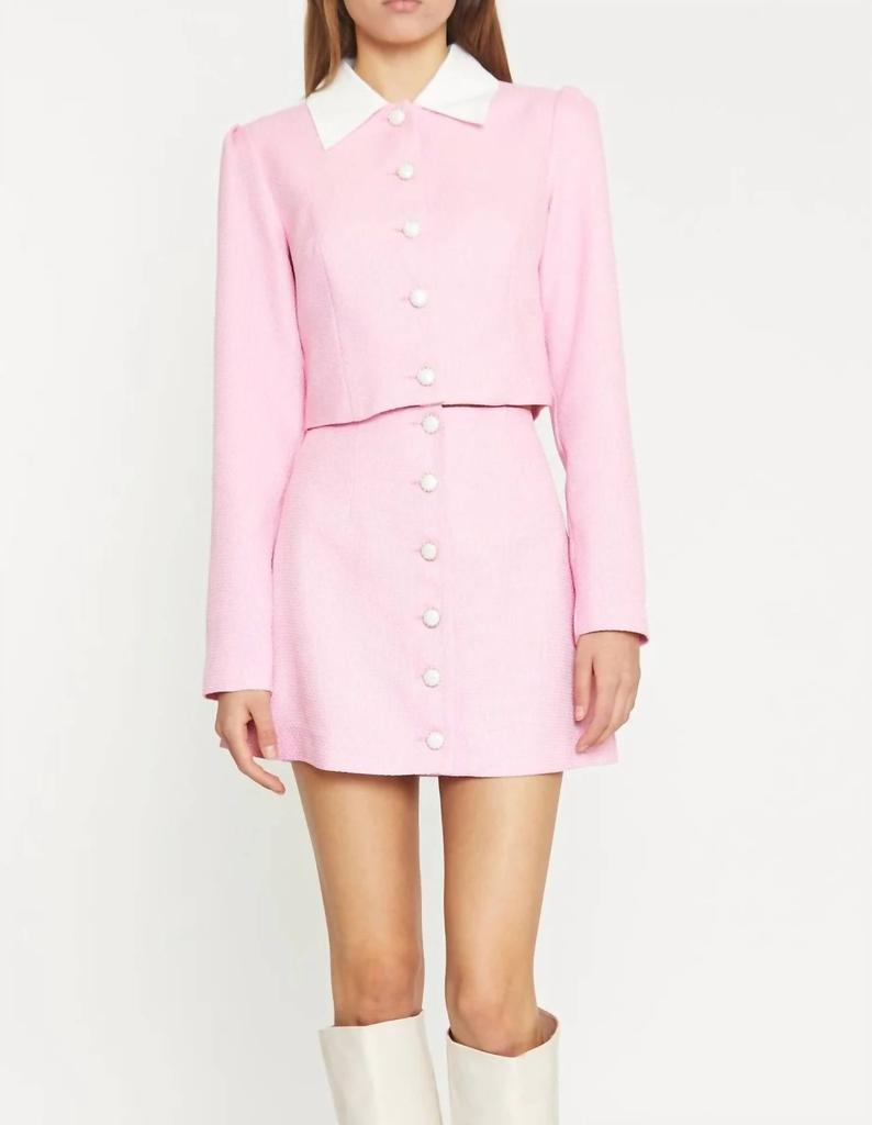 Glamorous Contrast Collar Button-Through Top in Peony Pink/White