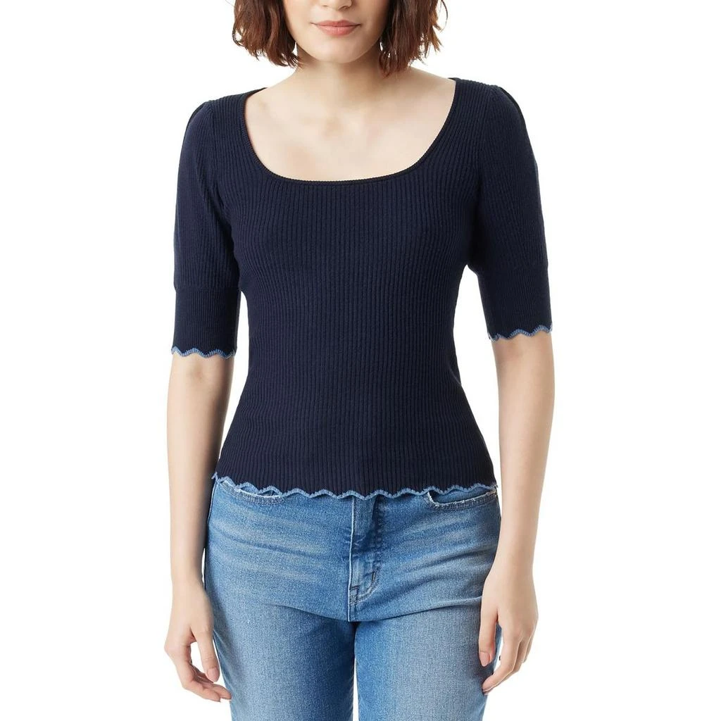 Sam Edelman Adelia Womens Scalloped Ribbed Knit Pullover Top 1