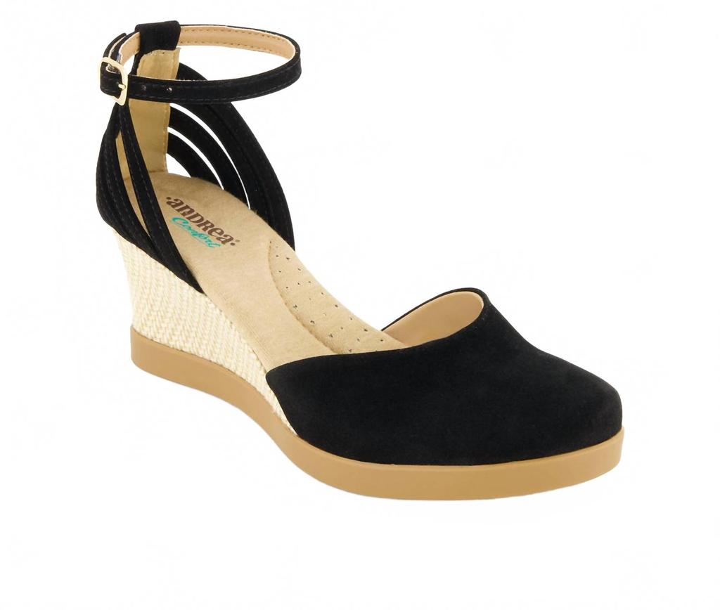 Andrea Women's Wedge Ankle Strap Espadrilles In Black