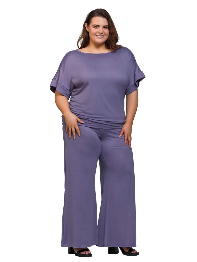 24seven Comfort Apparel Plus Size Boat Neck Top and Wide Leg Pant Set 2
