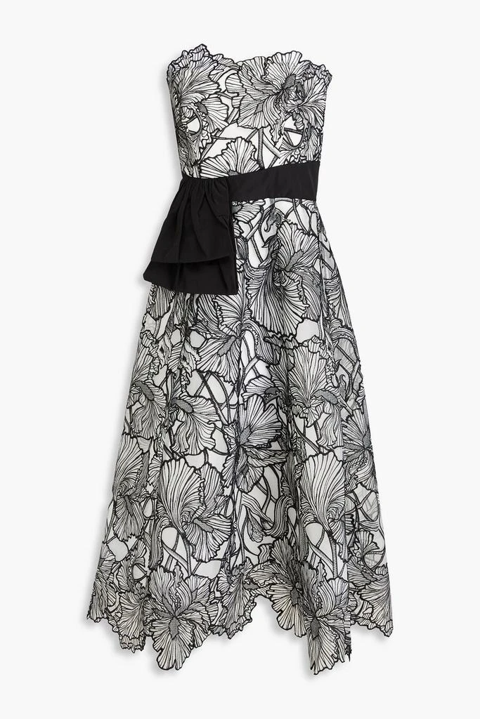 MARCHESA Strapless taffeta-paneled embroidered tulle midi dress 1