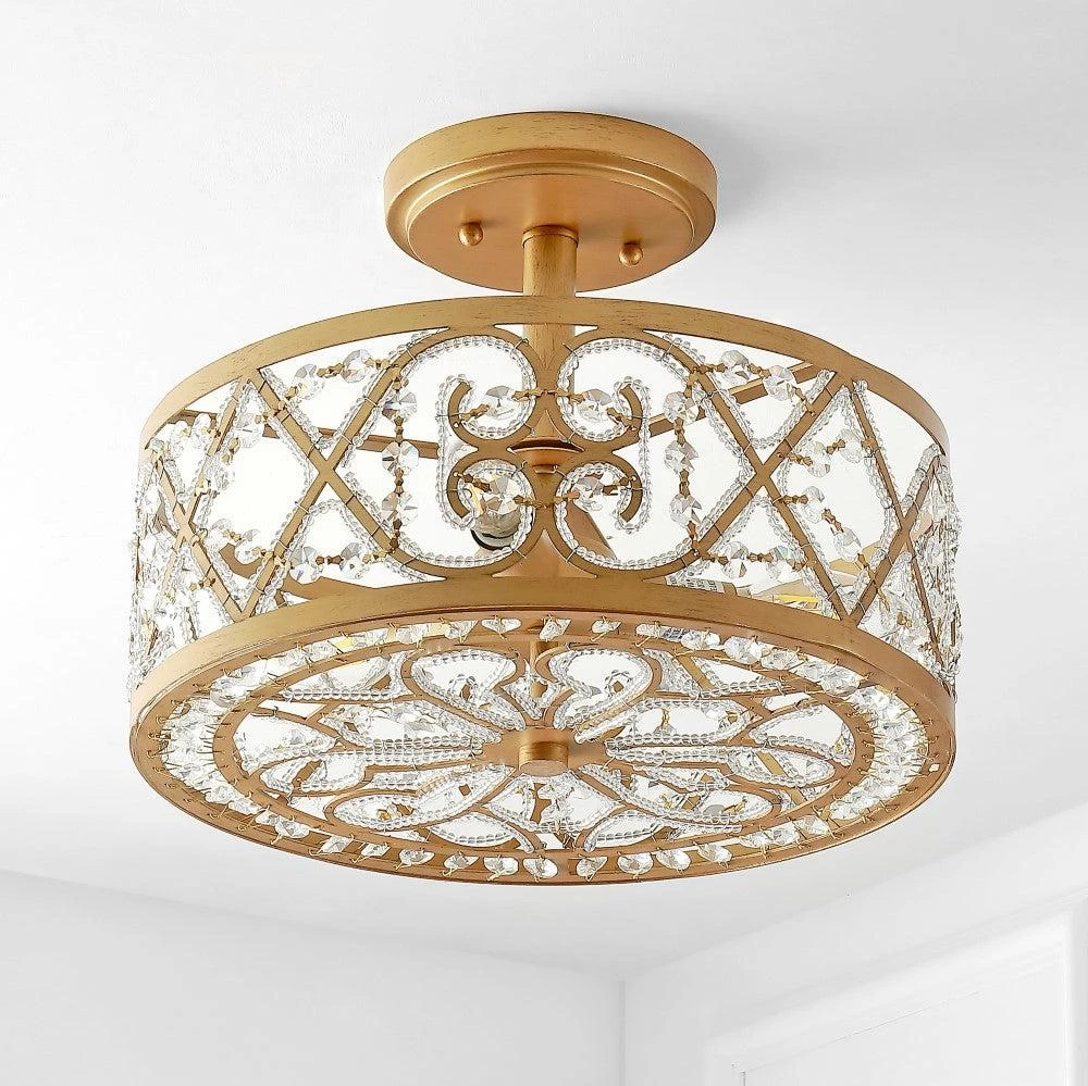 JONATHAN Y Leila 3-Light 13.25" Iron/Crystal Modern Glam LED Flush Mount 3