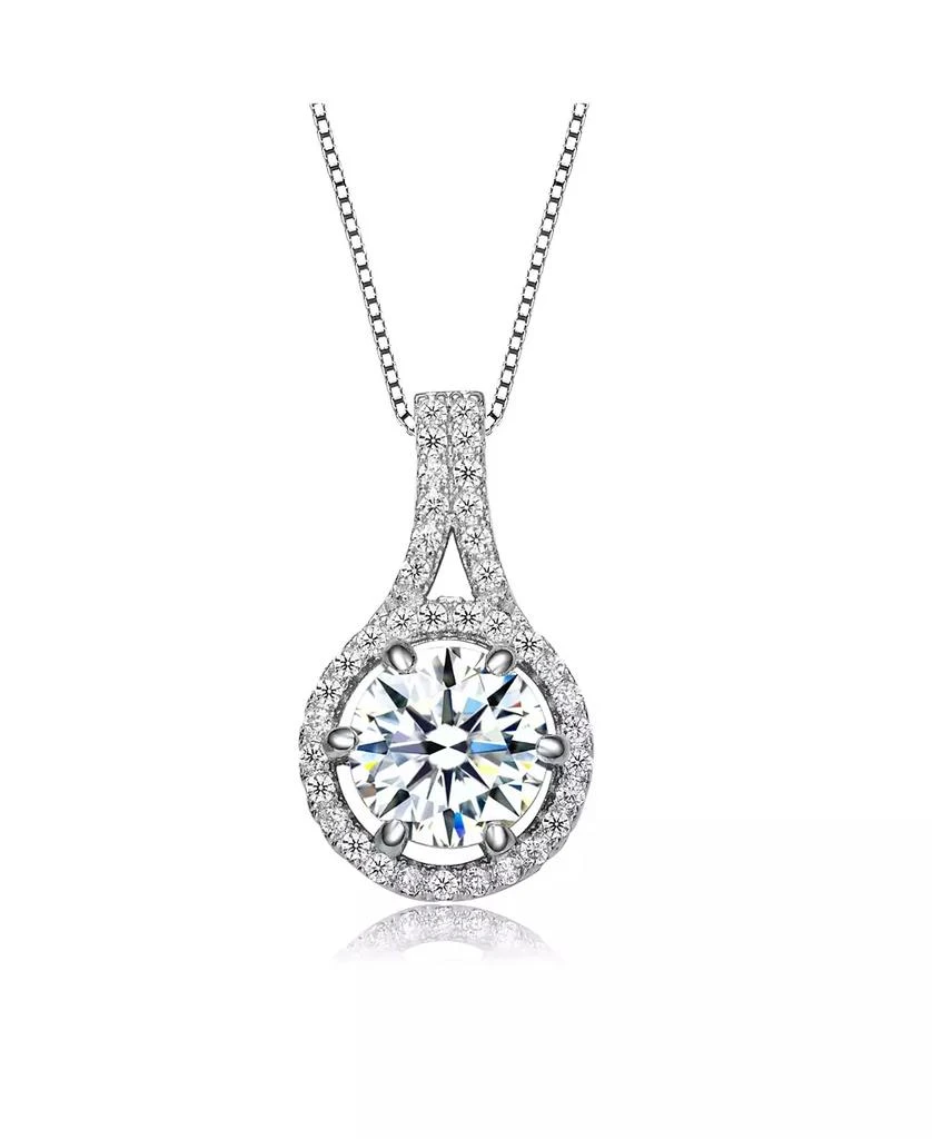Genevive Sterling Silver with White Gold Plated Round Cubic Zirconia Drop Pendant Necklace