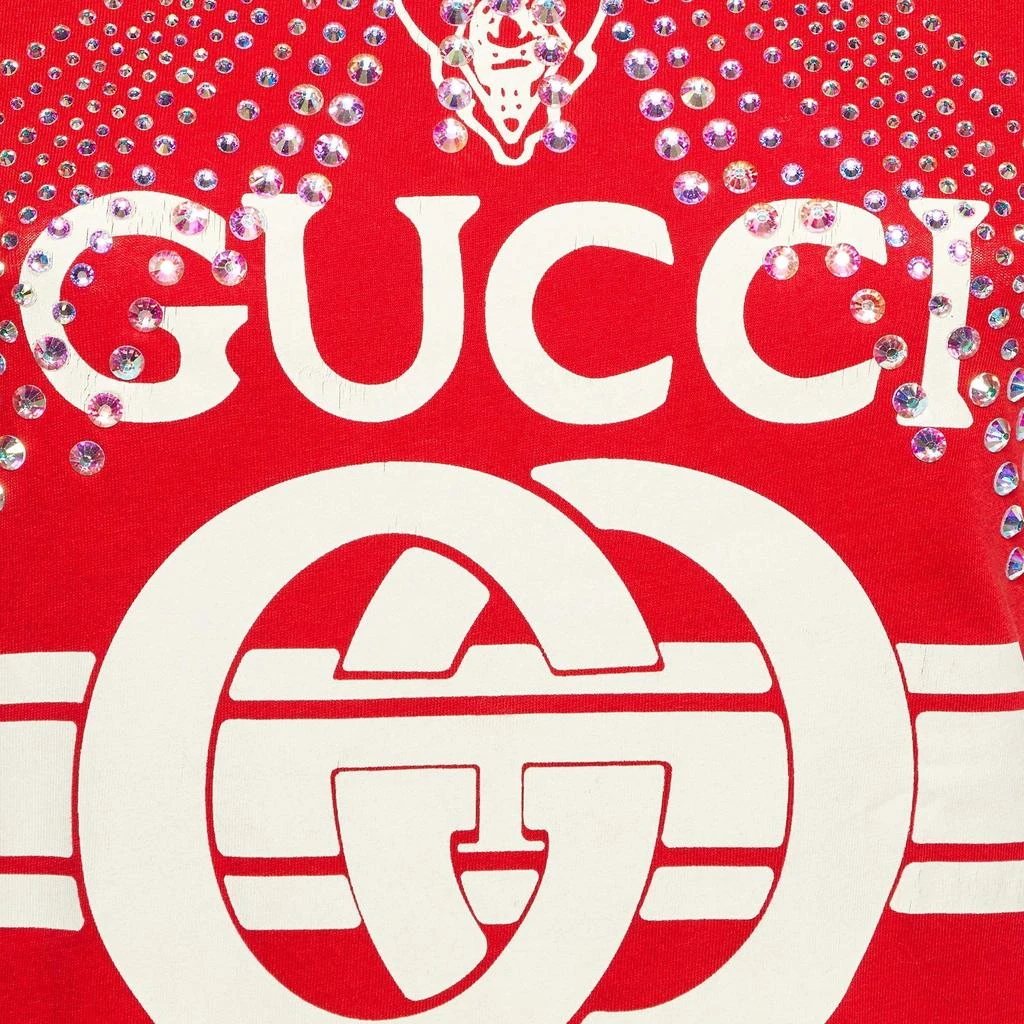 Gucci Gucci Red Cotton Logo Crystal Embellished T-Shirt S 3